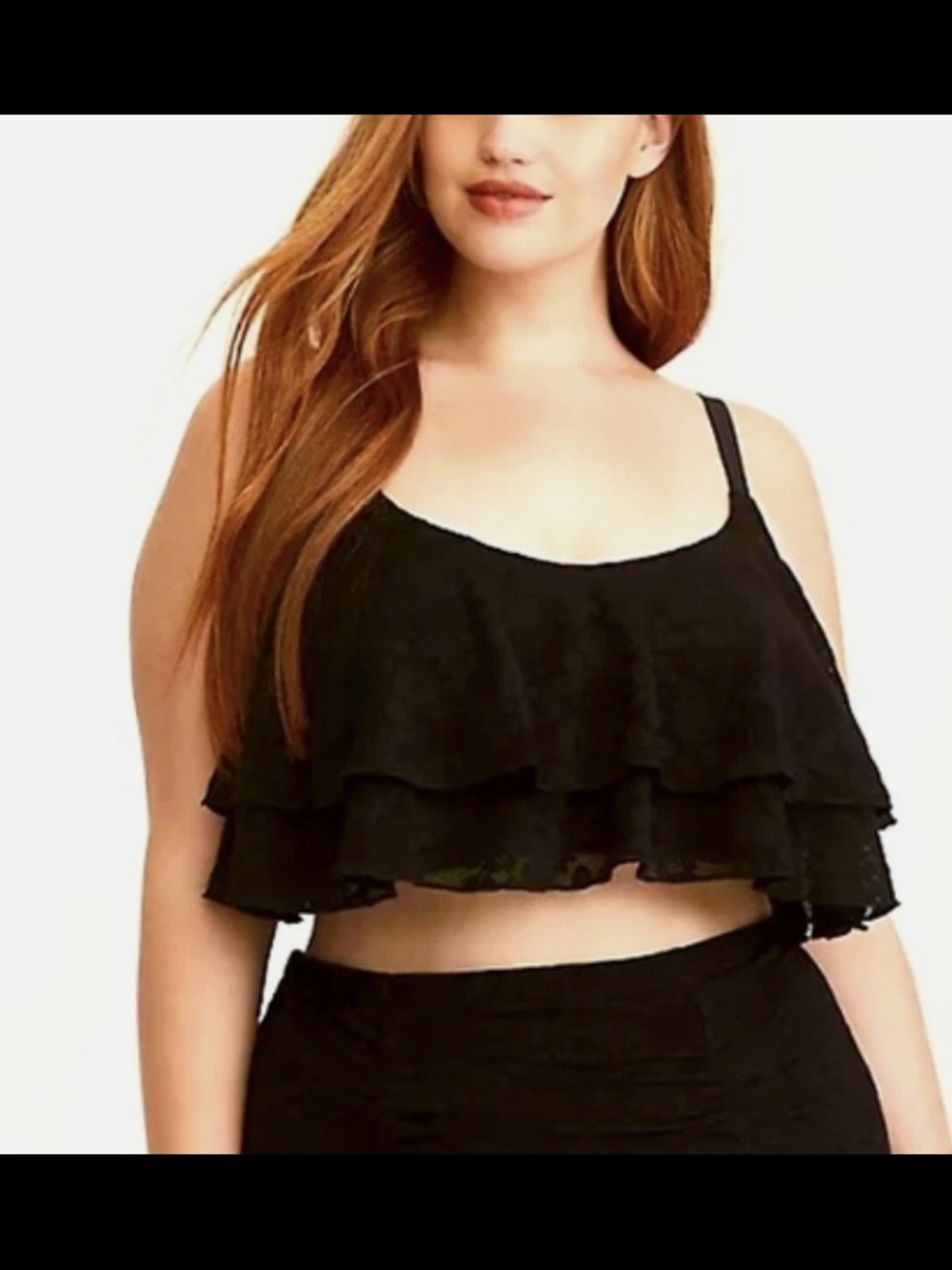Torrid Black Lace Double Flounce Swim Top